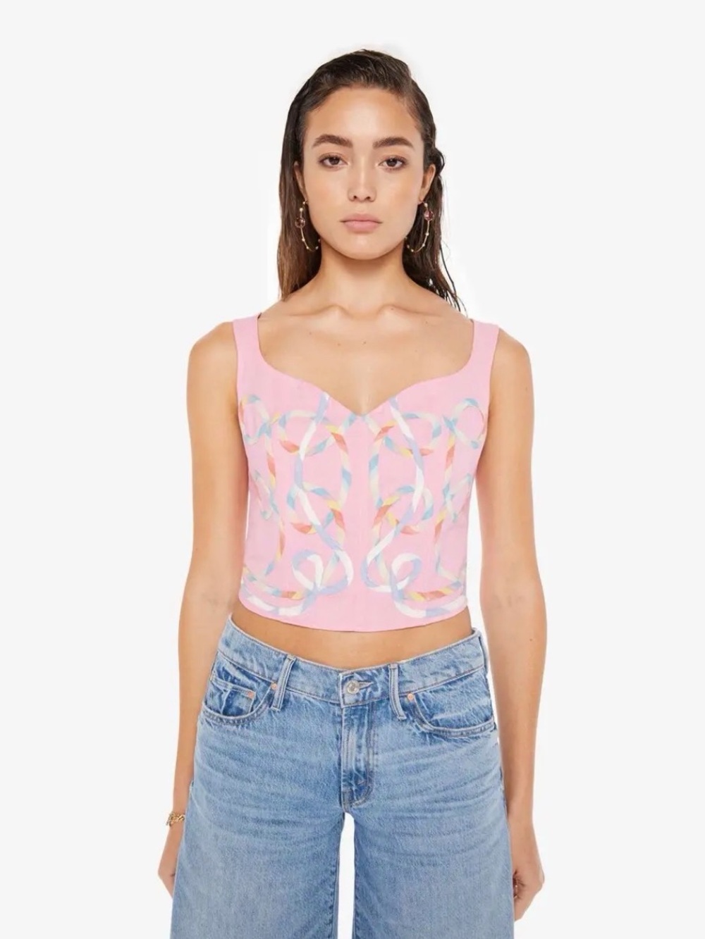MOTHER Juggler Rose Bloom Crop Corset Top